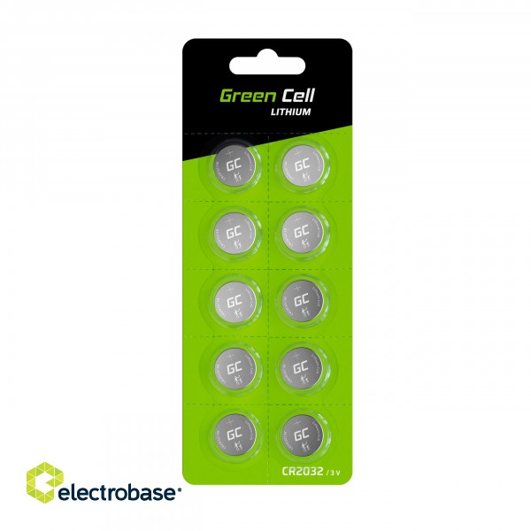 Green Cell Blister 10x Lithium Battery CR2032 3V 220mAh Button paveikslėlis 1