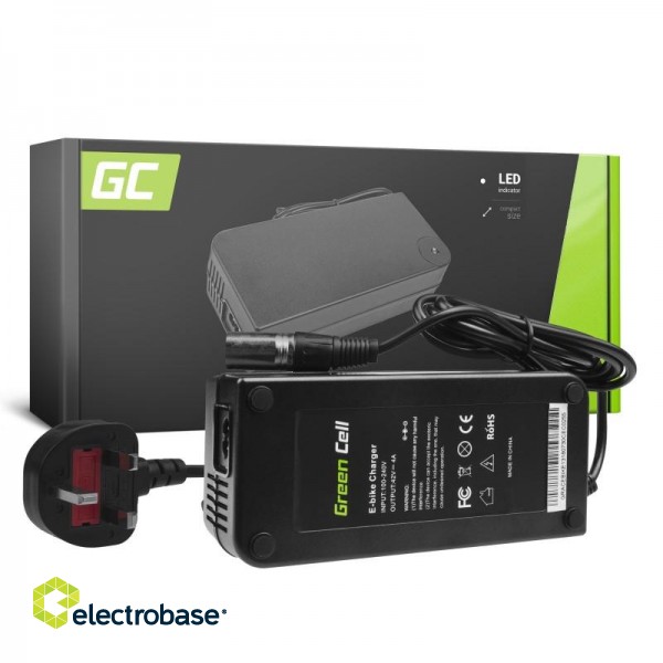 Green Cell Battery Charger 42V 4A (XLR 3 PIN) for E-BIKE 36V PLUG UK image 1