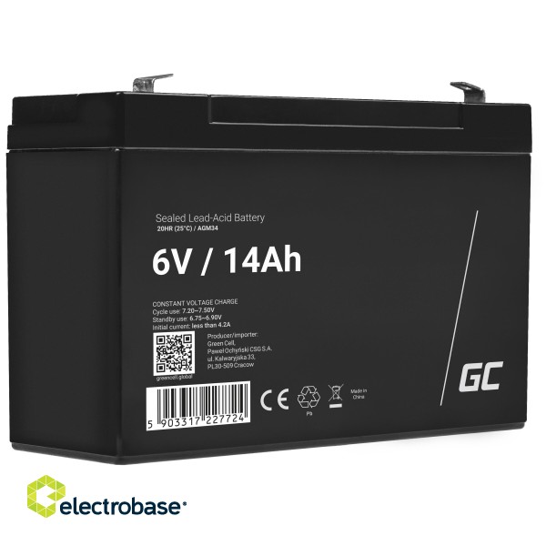 Green Cell AGM VRLA 6V 14Ah maintenance-free battery for the alarm system, cash register, toys image 1