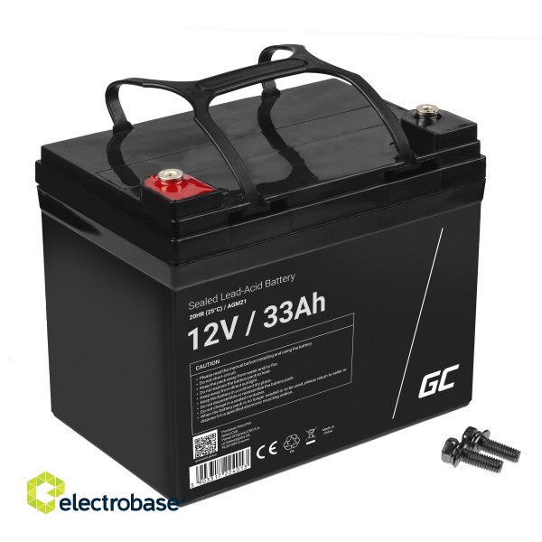 Green Cell AGM VRLA 12V 33Ah maintenance-free battery for mower, scooter, boat, wheelchair paveikslėlis 1