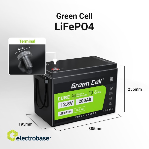 Green Cell akumulator LiFePO4 200Ah 12.8V 2560Wh Litowo-¯elazowo-Fosforanowy do Kampera, Paneli solarnych, Foodtrucka, Off-Grid image 2