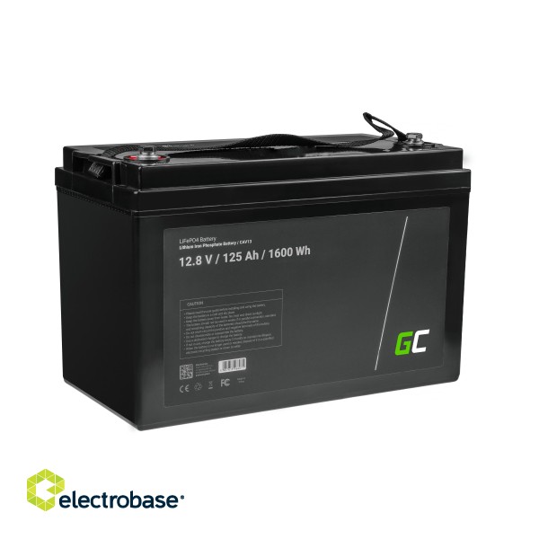 Green Cell LiFePO4 Battery 12V 12.8V 125Ah for photovoltaic system, campers and boats image 1