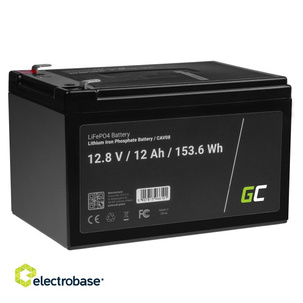 Green Cell LiFePO4 Battery 12V 12.8V 12Ah for photovoltaic system, campers and boats image 1
