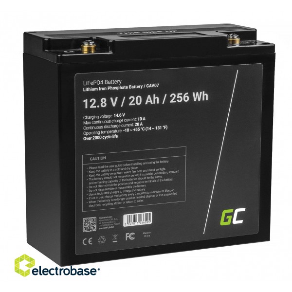 Green Cell LiFePO4 Battery 12V 12.8V 20Ah for photovoltaic system, campers and boats image 1