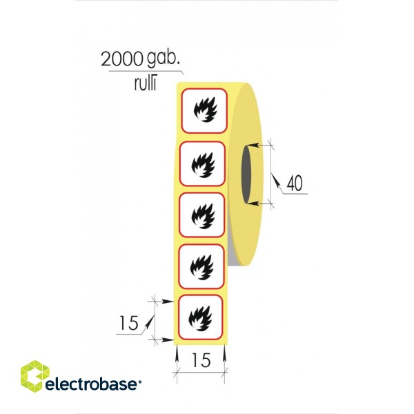 Наклейки 15х15/2000 шт. Веллум, "Огонь - предупреждающий знак"
