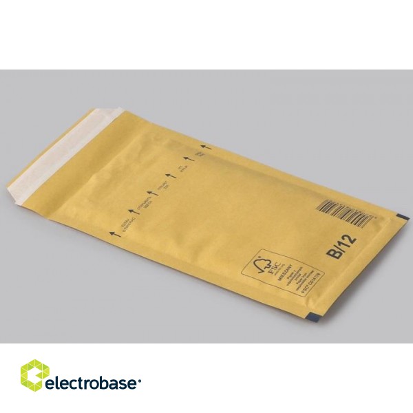 Бумажный конверт с пузырьковой пленкой B/12, 140x225+50(120x215) мм, желтый фото 2