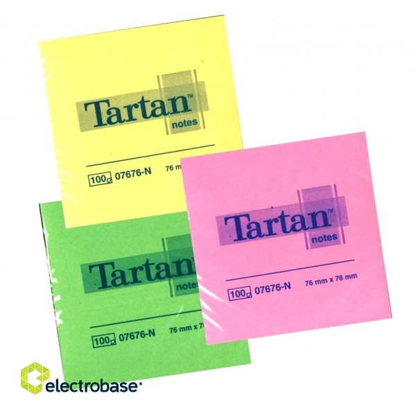 Līmlapiņas TARTAN, 76x76mm, neona asorti, 100 lpp. image 1