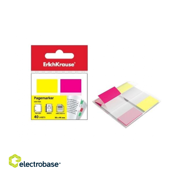 Plastikāta indeksi-marķētāji ErichKrause, 25x44mm, dzelteni+ rozā, neona, 2x20 lpp.