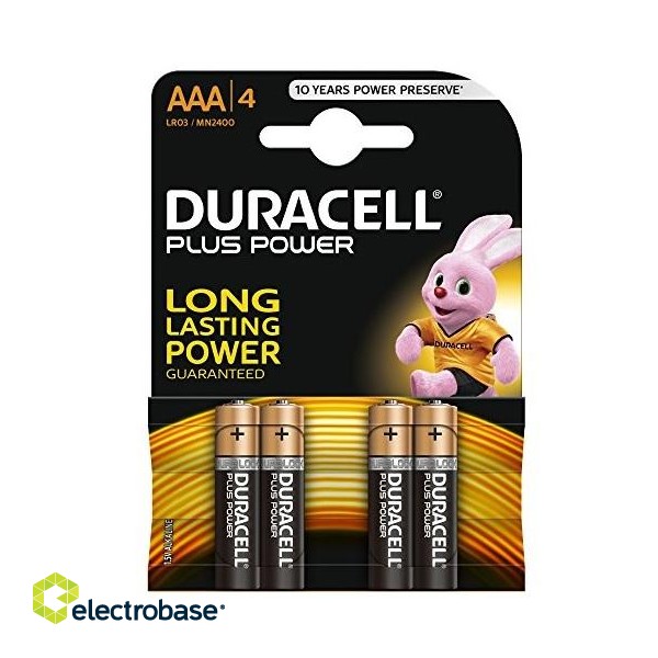 Батарейки Duracell AAA LR03-BP4 Alkaline Plus Power, 1.5V, 4 шт.