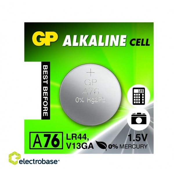 Baterijas GP LR44/AG13/A76, Alkaline, 1.5V, 1 gab. paveikslėlis 1