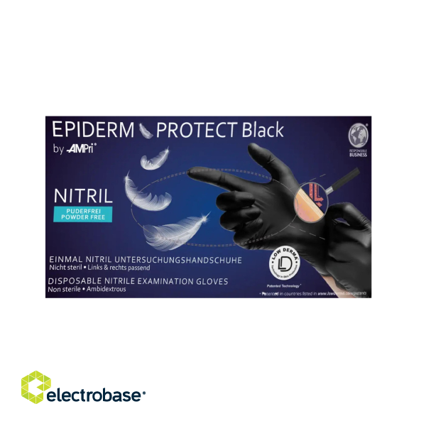 Перчатки нитриловые Epiderm Protect, размер XL, без пудры, черные, 100шт. фото 1