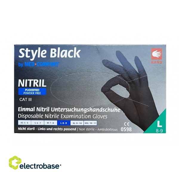 Nitrila cimdi Style Black, L izmērs, bez pūdera, melni, 100gab. image 1