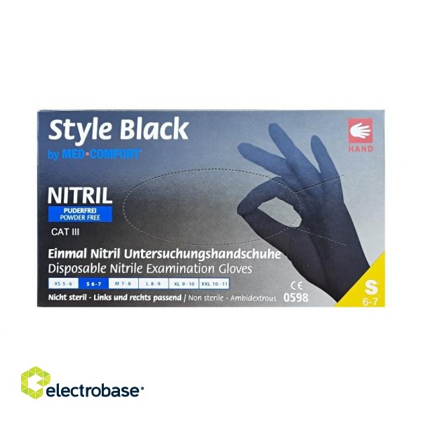 Nitrila cimdi Style Black, S izmērs, bez pūdera, melni, 100gab. image 1