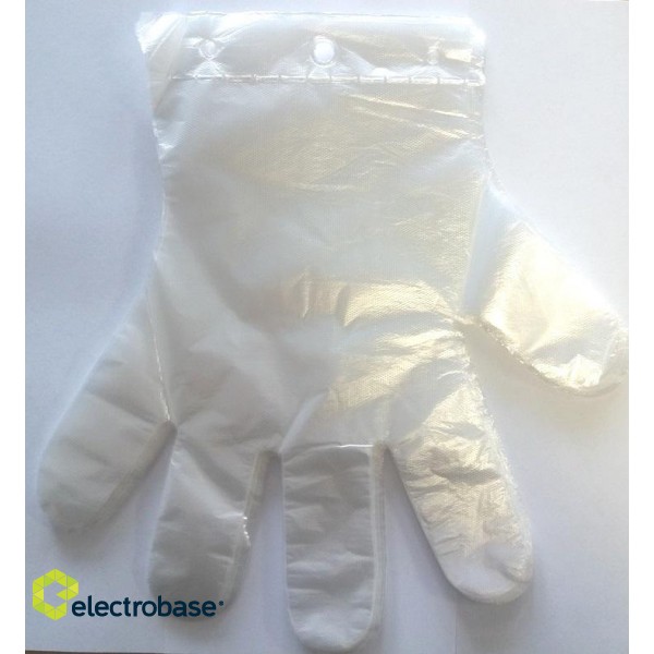 Полиэтиленовые перчатки, L размер, прозрачные, с перфорацией, 100 шт. фото 2