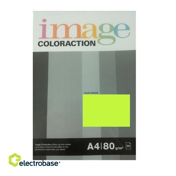 Krāsains papīrs Image Coloraction Rio, A4, 80g/m2, 50 loksnes, neona zaļš (Neon Green)