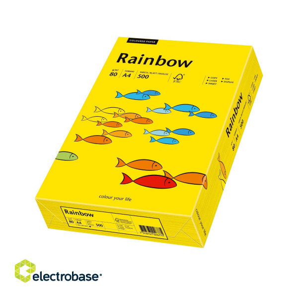 Krāsains papīrs Rainbow Nr.18, A4, 80g/m2, 500 loksnes, intensīvi dzeltens (Intensive yellow)