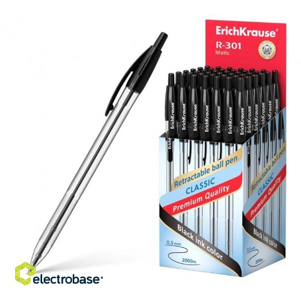 Шариковая ручка ErichKrause R-301 Classic Matic, 1мм, автоматическая, черная фото 1