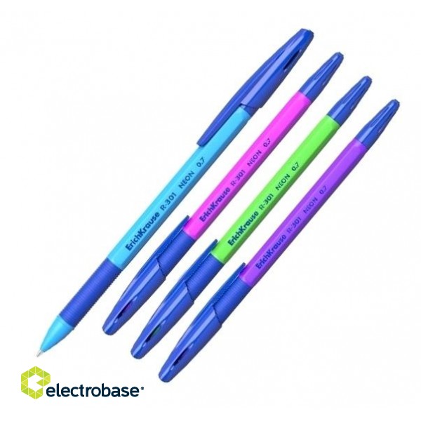 Шариковая ручка ErichKrause R-301 NEON Stick&Grip, 0.7мм, синяя