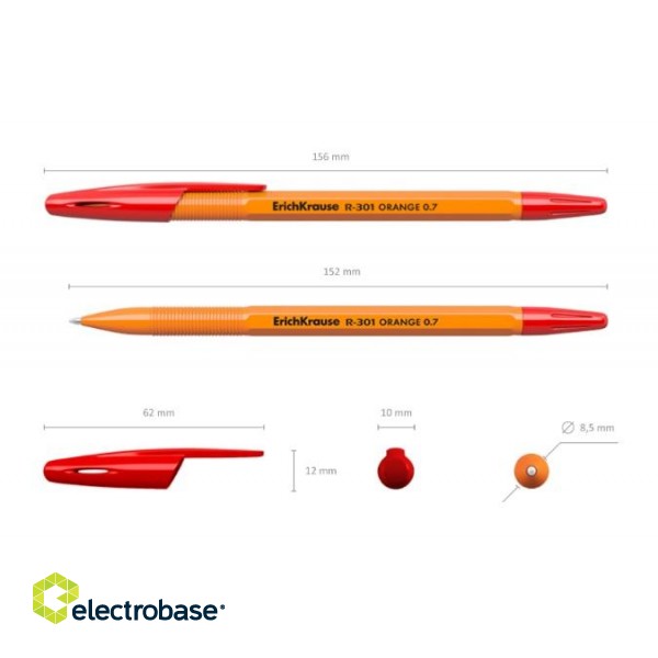 Lodīšu pildspalva ErichKrause R-301 ORANGE, 0.7mm, sarkana image 2