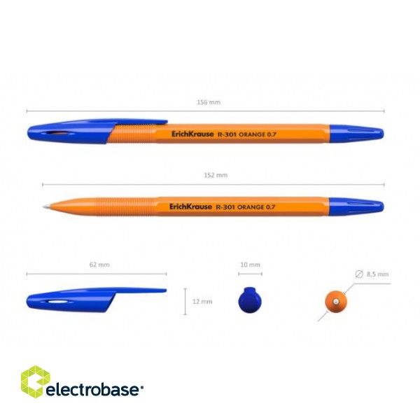 Шариковая ручка ErichKrause R-301 ORANGE, 0.7мм, синяя фото 2