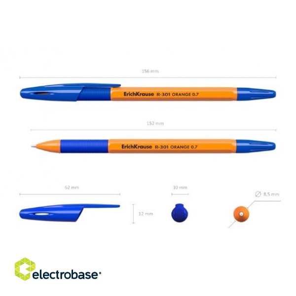 Lodīšu pildspalva ErichKrause R-301 Orange Stick&Grip, 0.7mm, zila paveikslėlis 2