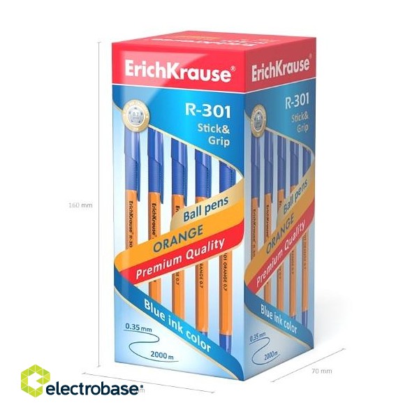 Lodīšu pildspalva ErichKrause R-301 Orange Stick&Grip, 0.7mm, zila image 3