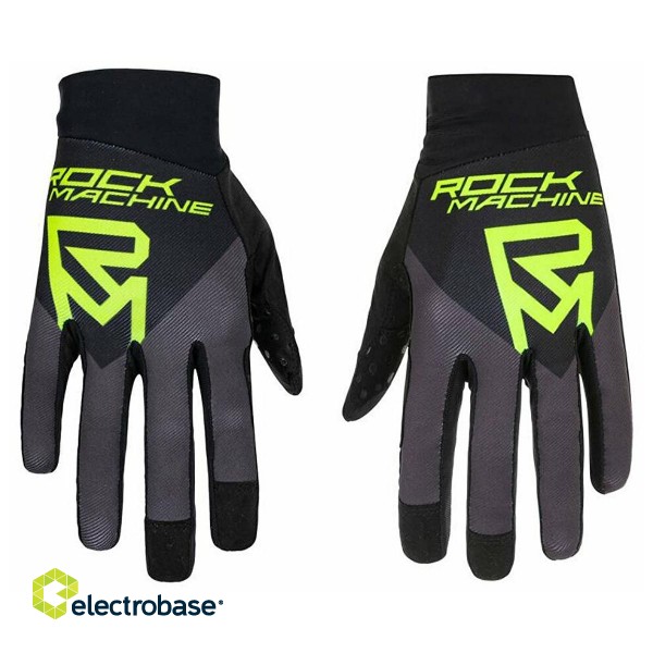 Вело перчатки Rock Machine Race FF, черные/серые/зеленые, L фото 1