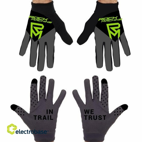 Вело перчатки Rock Machine Race FF, черные/серые/зеленые, M фото 2