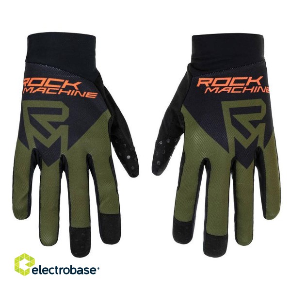 Вело перчатки Rock Machine Race FF, черные/зеленые/оранжевые, L фото 1