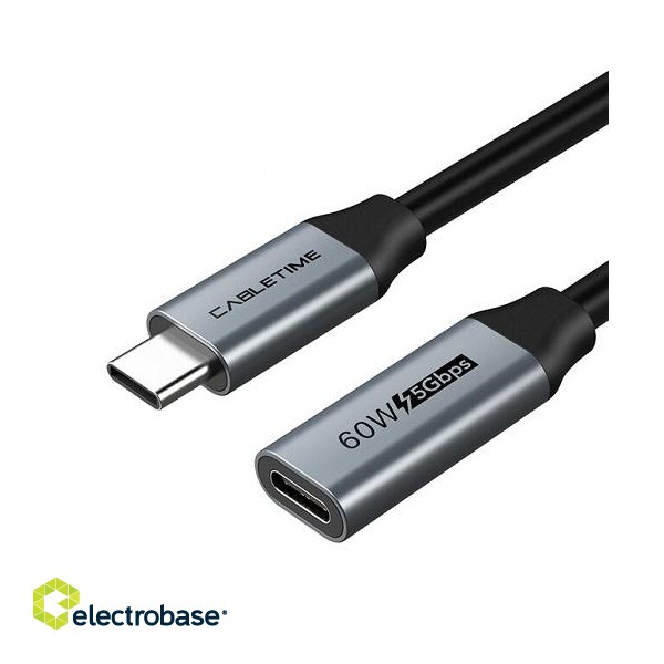 Kabelis ilgintuvas USB 3.0 Type-C (M) - USB Type-C (F), 5Gbps, 60W, 4K/60Hz, 0.5m
