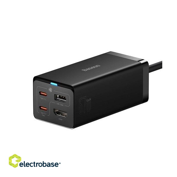Charger BASEUS GaN 2x USB-C, USB-A, HDMI 4K, 67W, PPS, PD, QC, USB4