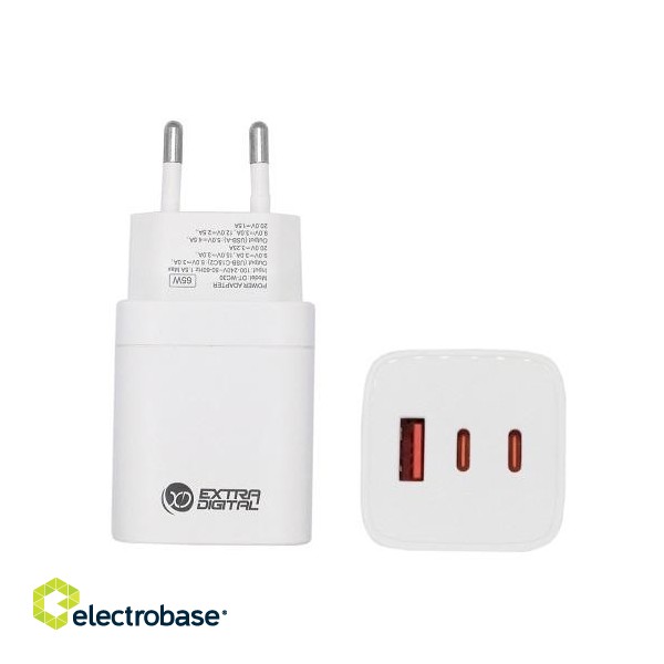 Charger EXTRA DIGITAL GaN 2x USB Type-C, USB Type-A: 65W, PPS
