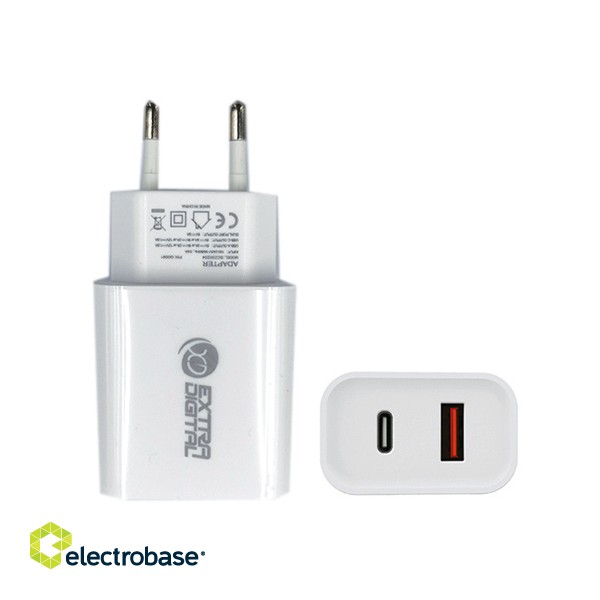 Charger EXTRA DIGITAL USB 3.0+ Type C: 220V, 20W, QC3.0+ PD
