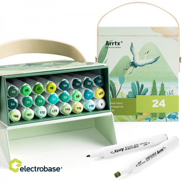 Double-sided Marker Pens ARRTX Alp, 24 Colours, green tone shade