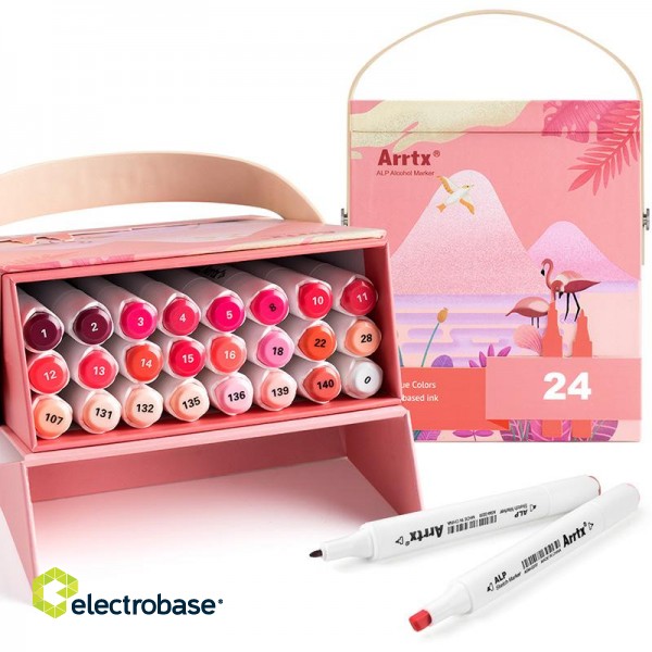 Double-sided Marker Pens ARRTX Alp, 24 Colours, red tone shade