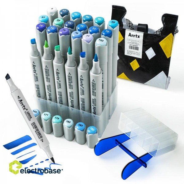 Double-sided Marker Pens ARRTX Oros, 24 Colours, blue tone shade