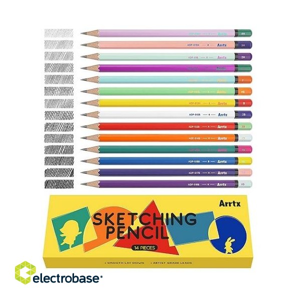 Drawing Sketch Pencil Set ARRTX, 4H, 3H, 2H, H, F, HB, B, 2B, 3B, 4B, 5B, 6B, 7B, 8B, 14pcs