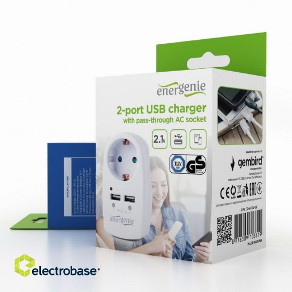 CHARGER USB WITH P/T AC SOCKET/EG-ACU2-02 GEMBIRD image 3