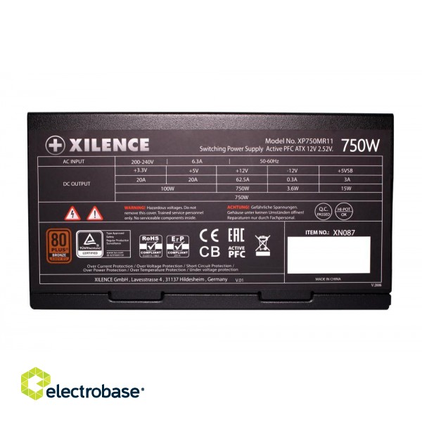 Power Supply|XILENCE|750 Watts|Efficiency 80 PLUS BRONZE|PFC Active|XN087 фото 6
