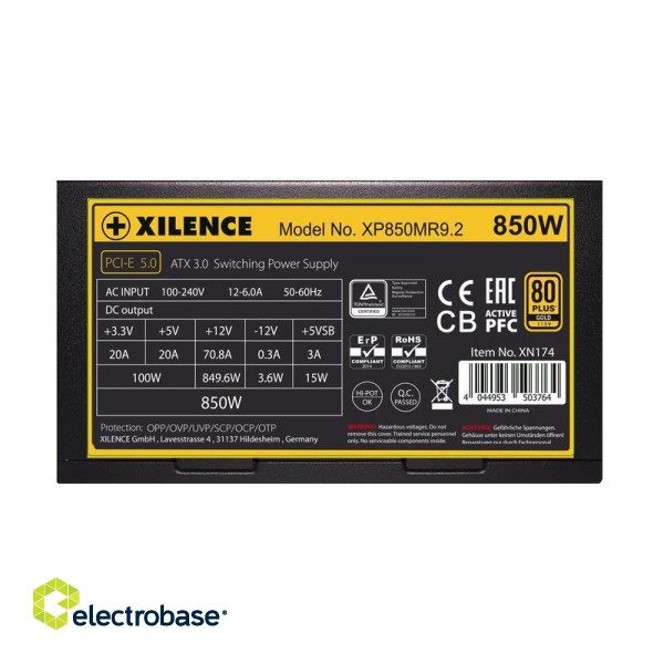 Power Supply|XILENCE|850 Watts|Efficiency 80 PLUS GOLD|PFC Active|XN174 image 5