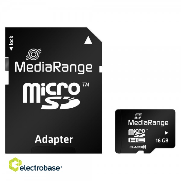 MEMORY MICRO SDHC 16GB C10/W/ADAPTER MR958 MEDIARANGE paveikslėlis 1