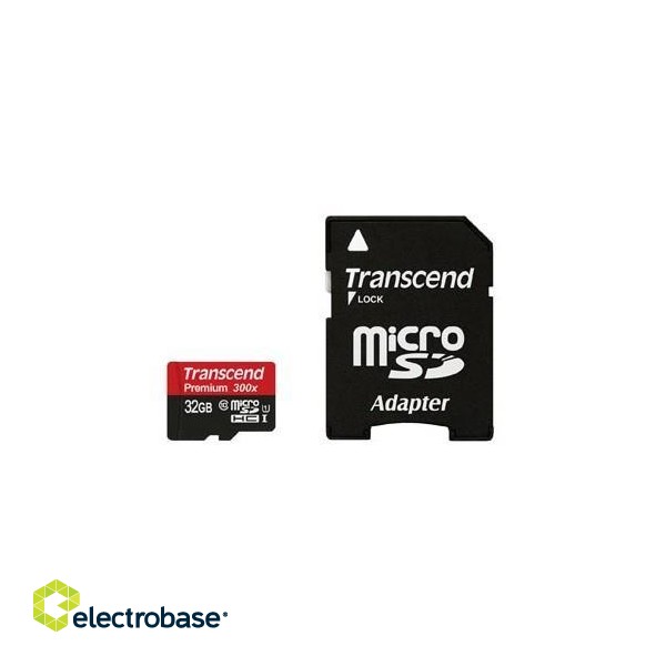 MEMORY MICRO SDHC 32GB W/ADAPT/CLASS10 TS32GUSDU1 TRANSCEND paveikslėlis 1