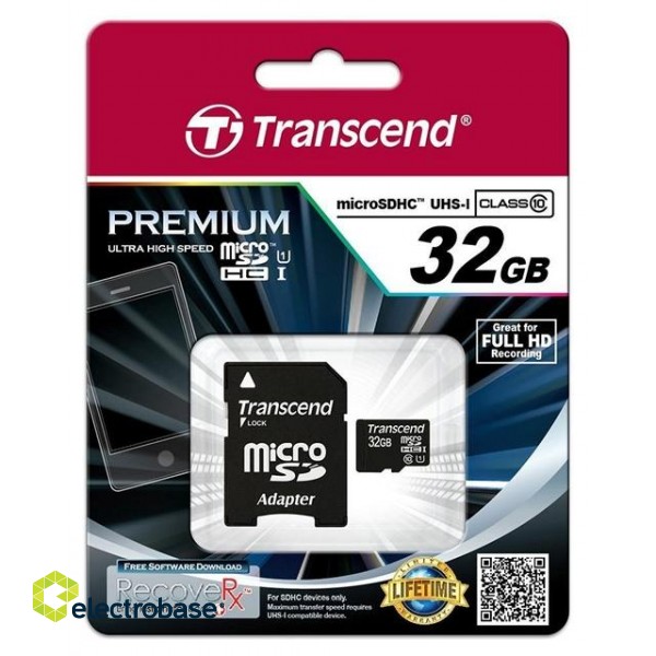 MEMORY MICRO SDHC 32GB W/ADAPT/CLASS10 TS32GUSDU1 TRANSCEND image 5