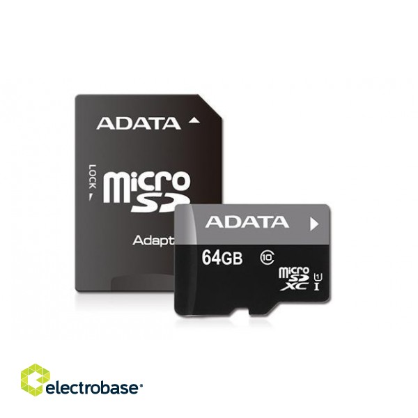 MEMORY MICRO SDXC 64GB CLASS10/W/AD AUSDX64GUICL10-RA1 ADATA image 1