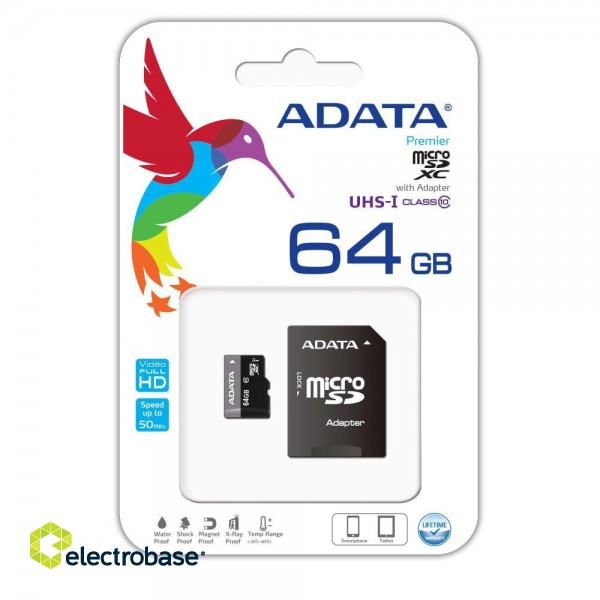 MEMORY MICRO SDXC 64GB CLASS10/W/AD AUSDX64GUICL10-RA1 ADATA image 2