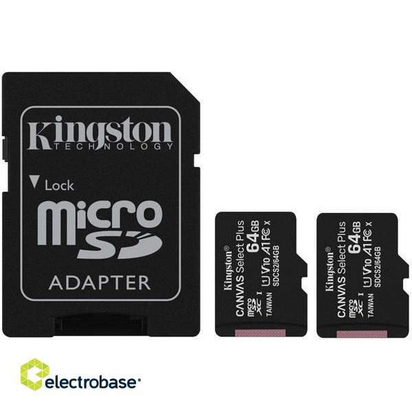 MEMORY MICRO SDXC 64GB UHS-I/2PACK SDCS2/64GB-2P1A KINGSTON image 1
