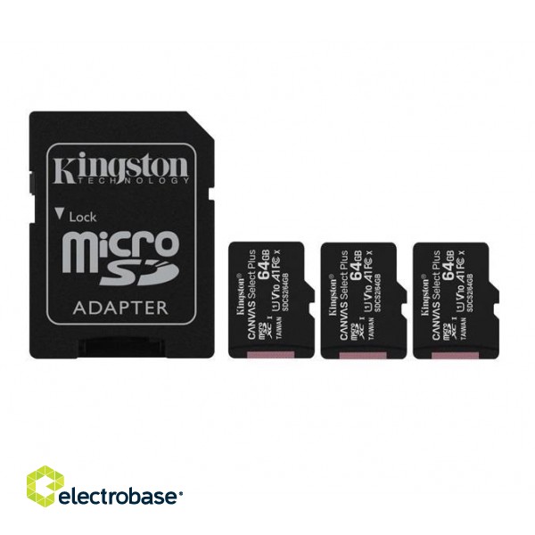 MEMORY MICRO SDXC 64GB UHS-I/3PACK SDCS2/64GB-3P1A KINGSTON фото 1