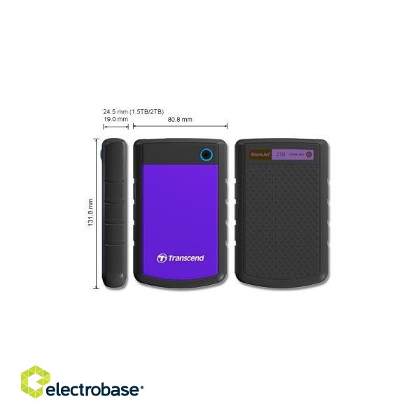 External HDD|TRANSCEND|StoreJet|2TB|USB 3.0|Colour Purple|TS2TSJ25H3P фото 3