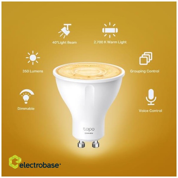 Smart Light Bulb|TP-LINK|Power consumption 2.9 Watts|Luminous flux 350 Lumen|2700 K|Beam angle 40 degrees|TAPOL610 фото 4