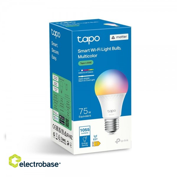 Smart Light Bulb|TP-LINK|Power consumption 8.6 Watts|Luminous flux 1055 Lumen|6500 K|240V|Beam angle 220 degrees|TAPOL535E paveikslėlis 5